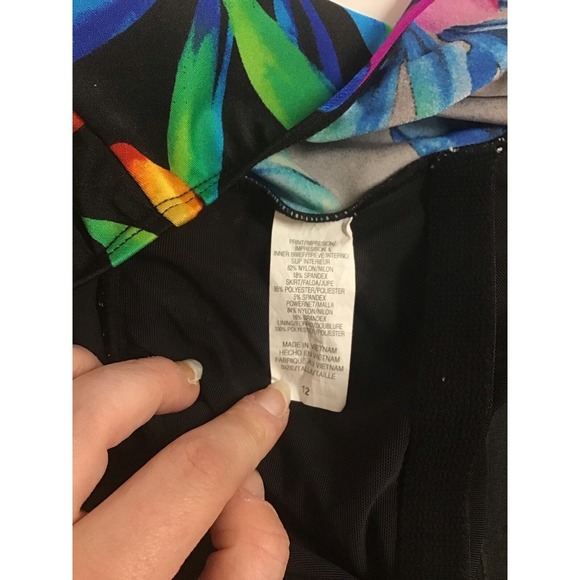 Black Tropical One-Piece Swim Dress‎ Size 12 - Picture 5 of 6